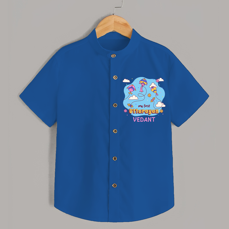 My First Uttarayan - Customized Shirt For Kids - COBALT BLUE - 0 - 6 Months Old (Chest 23")