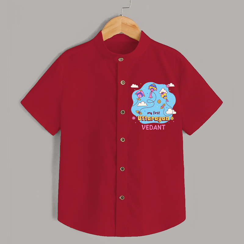 My First Uttarayan - Customized Shirt For Kids - RED - 0 - 6 Months Old (Chest 23")