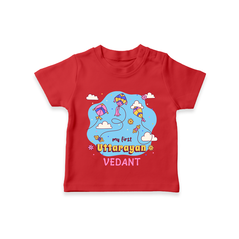 My First Uttarayan - Customized T-Shirt For Kids - RED - 0-5 Months Old (Chest 17")