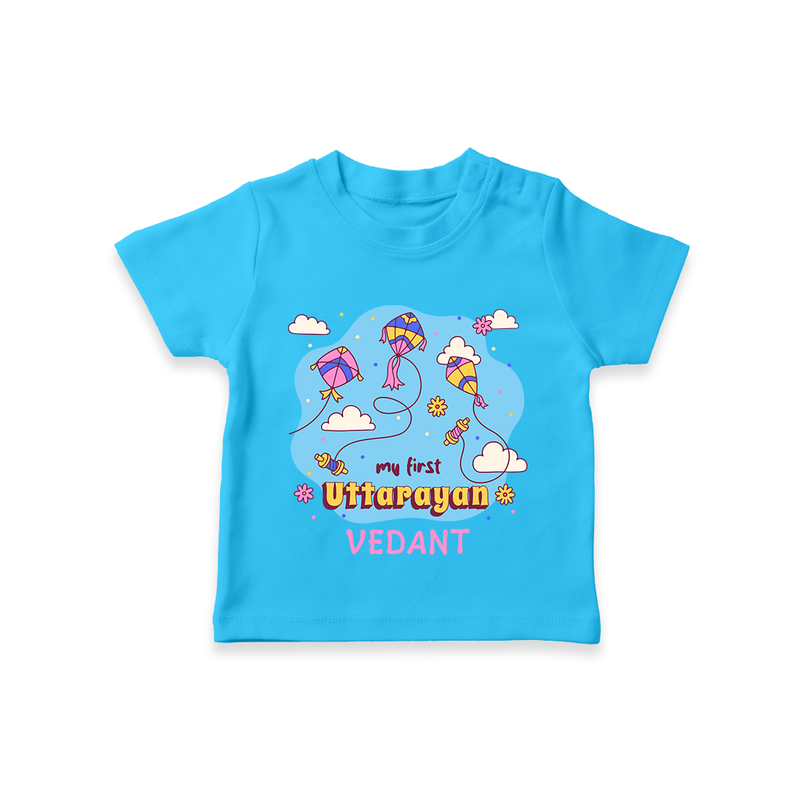 My First Uttarayan - Customized T-Shirt For Kids - SKY BLUE - 0-5 Months Old (Chest 17")