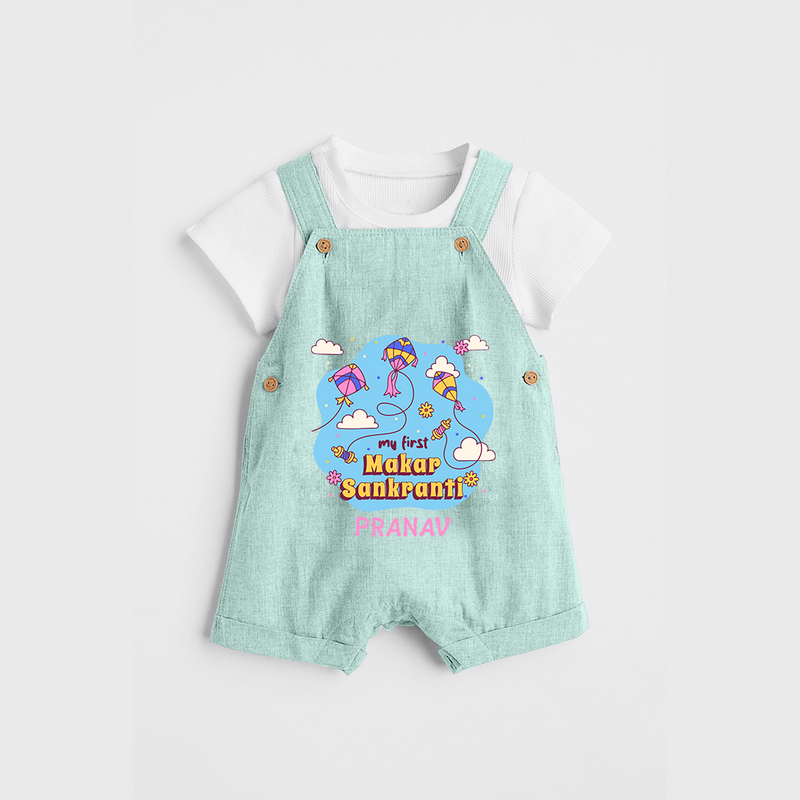 My First Makar Sankranti - Customized Dungaree Set For Kids - ARCTIC BLUE - 0 - 5 Months Old (Chest 18")