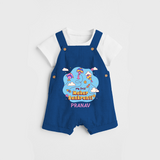 My First Makar Sankranti - Customized Dungaree Set For Kids - COBALT BLUE - 0 - 5 Months Old (Chest 18")