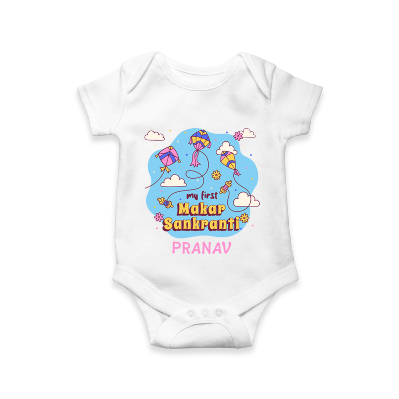 My First Makar Sankranti - Customized Romper For Babies - WHITE - 0 - 3 Months Old (Chest 16")