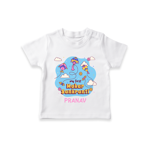 My First Makar Sankranti - Customized T-Shirt For Kids - WHITE - 0-5 Months Old (Chest 17")