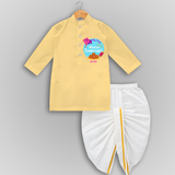 My 1st Makar Sankranti - Customized Drapped Dhoti For Kids - YELLOW - 0 - 6 Month Old (Chest 24", Kurta Length 14" , Waist 19", Dhoti Length 14")