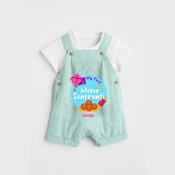 My 1st Makar Sankranti - Customized Dungaree Set For Kids - ARCTIC BLUE - 0 - 5 Months Old (Chest 18")