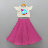 My 1st Makar Sankranti - Customized Crop Top And Skirt For Kids - FUSCHIA - 6 - 9 Months Old (Chest 20" , Frock Waist 20")