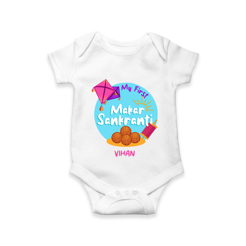 My 1st Makar Sankranti - Customized Romper For Babies - WHITE - 0 - 3 Months Old (Chest 16")