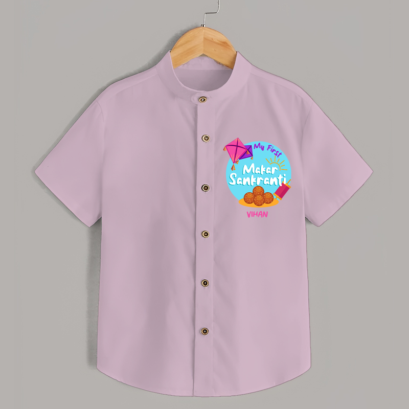 My 1st Makar Sankranti - Customized Shirt For Kids - PINK - 0 - 6 Months Old (Chest 23")