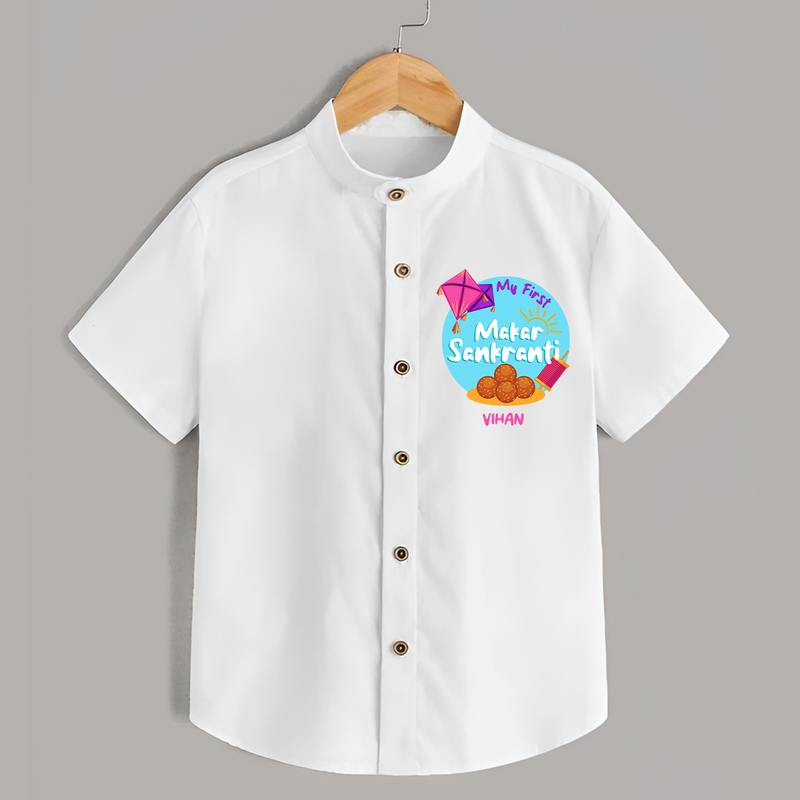 My 1st Makar Sankranti - Customized Shirt For Kids - WHITE - 0 - 6 Months Old (Chest 23")