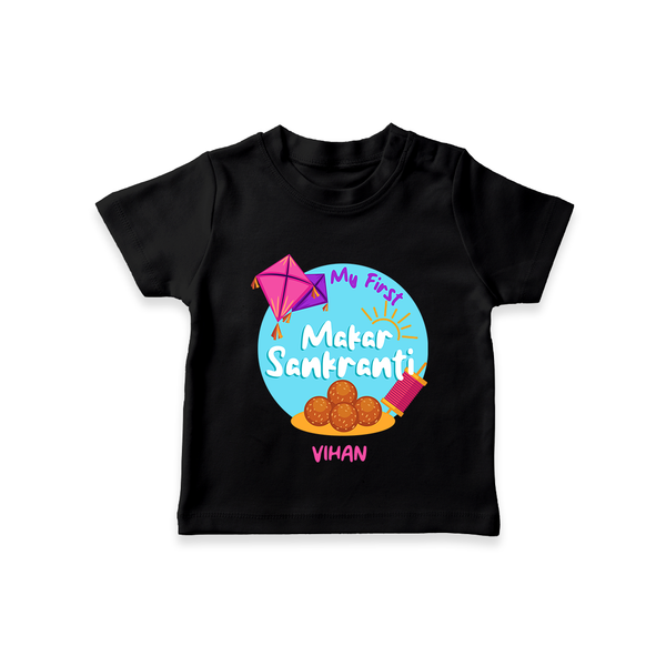 My 1st Makar Sankranti - Customized T-Shirt For Kids - BLACK - 0-5 Months Old (Chest 17")