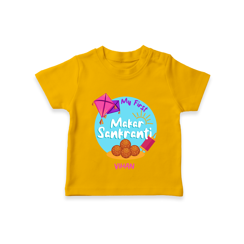 My 1st Makar Sankranti - Customized T-Shirt For Kids - CHROME YELLOW - 0-5 Months Old (Chest 17")