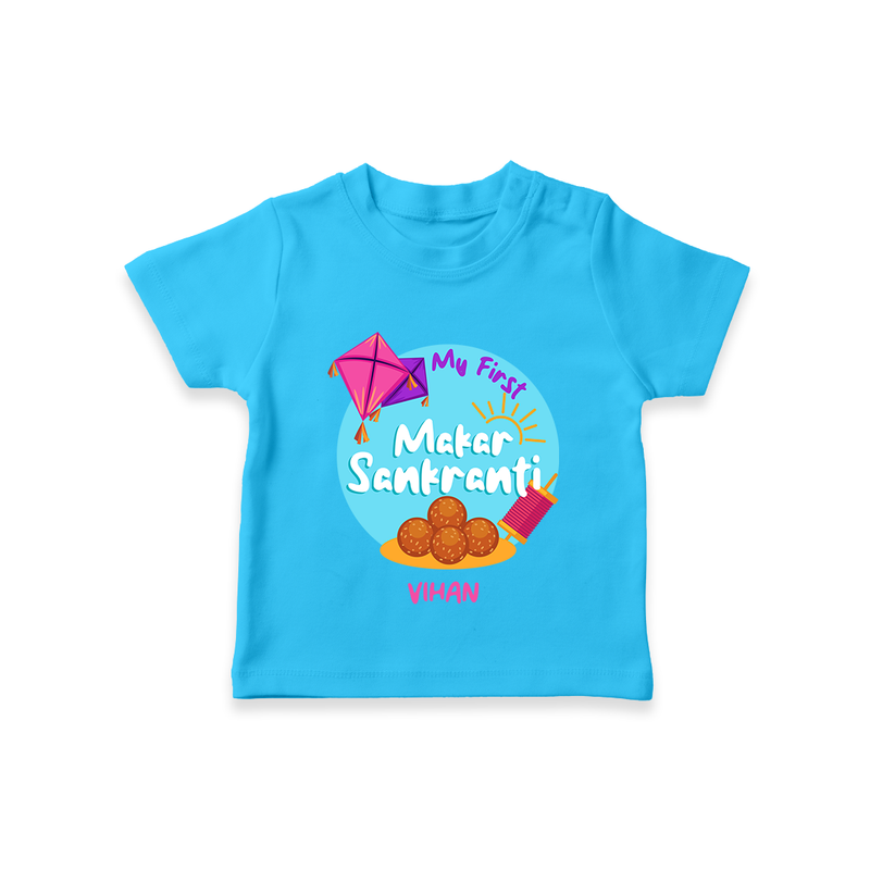 My 1st Makar Sankranti - Customized T-Shirt For Kids - SKY BLUE - 0-5 Months Old (Chest 17")