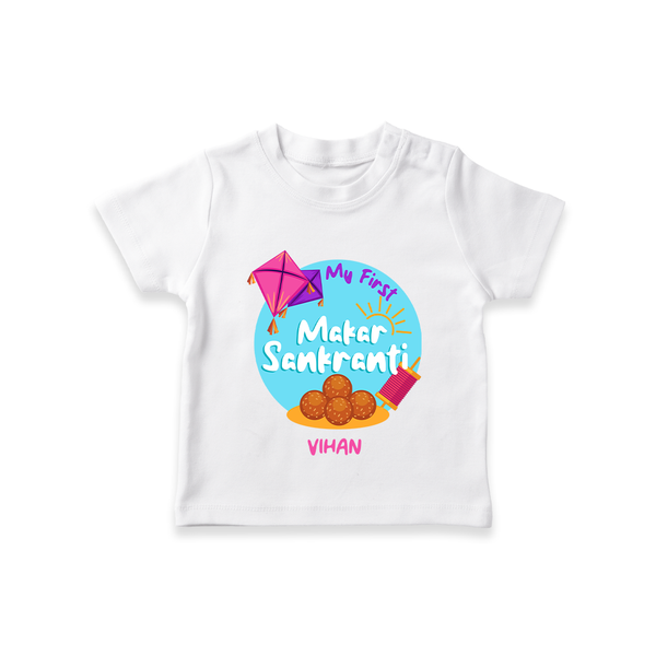 My 1st Makar Sankranti - Customized T-Shirt For Kids - WHITE - 0-5 Months Old (Chest 17")