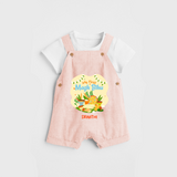 My First Magh Bihu - Customized Dungaree Set For Kids - PEACH - 0 - 5 Months Old (Chest 18")