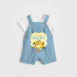 My First Magh Bihu - Customized Dungaree Set For Kids - SKY BLUE - 0 - 5 Months Old (Chest 18")