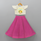 My First Magh Bihu - Customized Crop Top And Skirt For Kids - FUSCHIA - 6 - 9 Months Old (Chest 20" , Frock Waist 20")