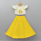 My First Magh Bihu - Customized Crop Top And Skirt For Kids - YELLOW - 6 - 9 Months Old (Chest 20" , Frock Waist 20")