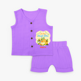 My First Magh Bihu - Customized Jabla For Kids - PURPLE - 0 - 3 Months Old (Chest 9.8")