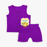 My First Magh Bihu - Customized Jabla For Kids - ROYAL PURPLE - 0 - 3 Months Old (Chest 9.8")