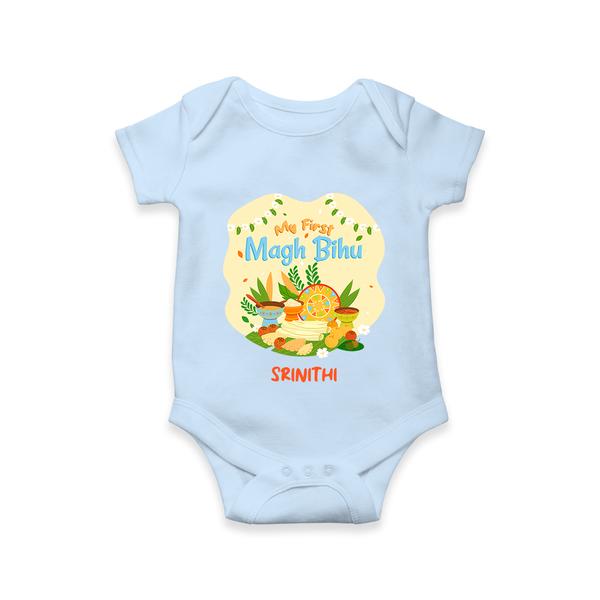 My First Magh Bihu - Customized Romper For Babies - BABY BLUE - 0 - 3 Months Old (Chest 16")