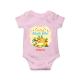 My First Magh Bihu - Customized Romper For Babies - BABY PINK - 0 - 3 Months Old (Chest 16")