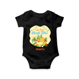 My First Magh Bihu - Customized Romper For Babies - BLACK - 0 - 3 Months Old (Chest 16")