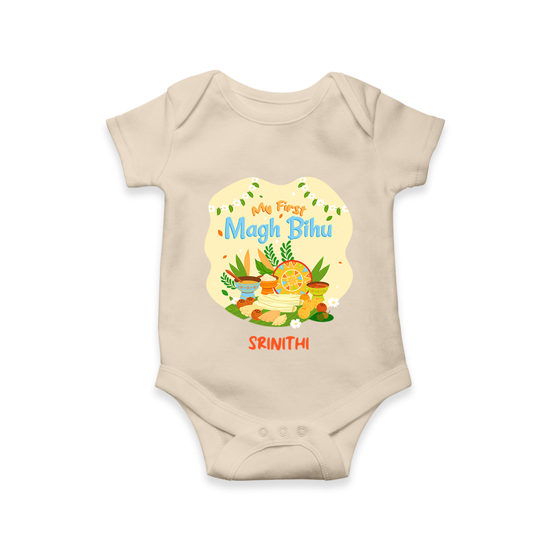 My First Magh Bihu - Customized Romper For Babies - IVORY - 0 - 3 Months Old (Chest 16")