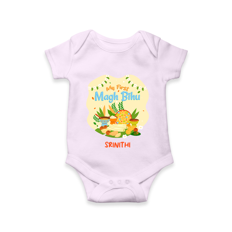 My First Magh Bihu - Customized Romper For Babies - LILAC - 0 - 3 Months Old (Chest 16")