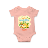 My First Magh Bihu - Customized Romper For Babies - PEACH - 0 - 3 Months Old (Chest 16")