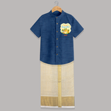 My First Magh Bihu - Customized Raw Silk Shirt And Dhoti For Kids - DEEP BLUE - 0 - 6 Months Old (Chest-23") (Dhoti length-14")