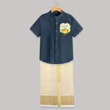 My First Magh Bihu - Customized Raw Silk Shirt And Dhoti For Kids - ELEPHANT GREY - 0 - 6 Months Old (Chest-23") (Dhoti length-14")