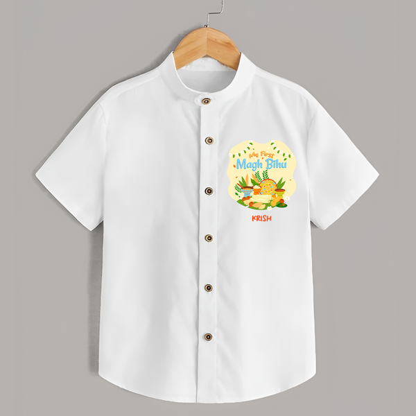 My First Magh Bihu - Customized Shirt For Kids - WHITE - 0 - 6 Months Old (Chest 23")