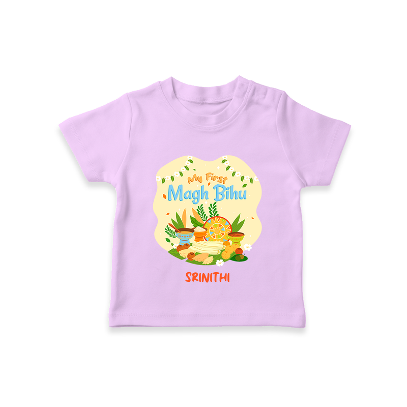 My First Magh Bihu - Customized T-Shirt For Kids - LILAC - 0-5 Months Old (Chest 17")