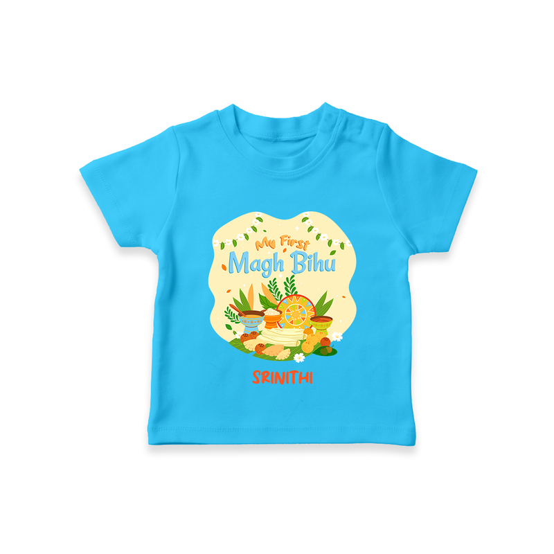 My First Magh Bihu - Customized T-Shirt For Kids - SKY BLUE - 0-5 Months Old (Chest 17")