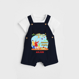 Happy Uttarayan With Mummy Papa   - Customized Dungaree Set For Kids - NAVY BLUE - 0 - 5 Months Old (Chest 18")