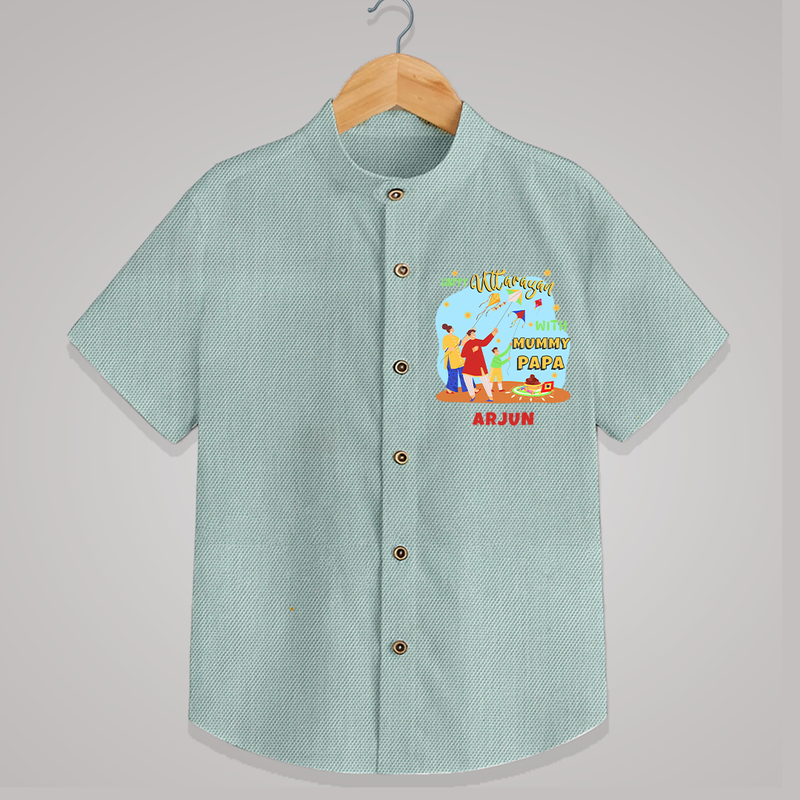 Happy Uttarayan With Mummy Papa   - Customized Shirt For Kids - ARCTIC BLUE - 0 - 6 Months Old (Chest 23")