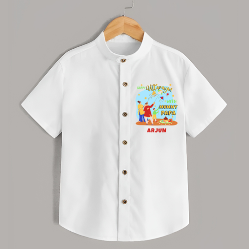 Happy Uttarayan With Mummy Papa   - Customized Shirt For Kids