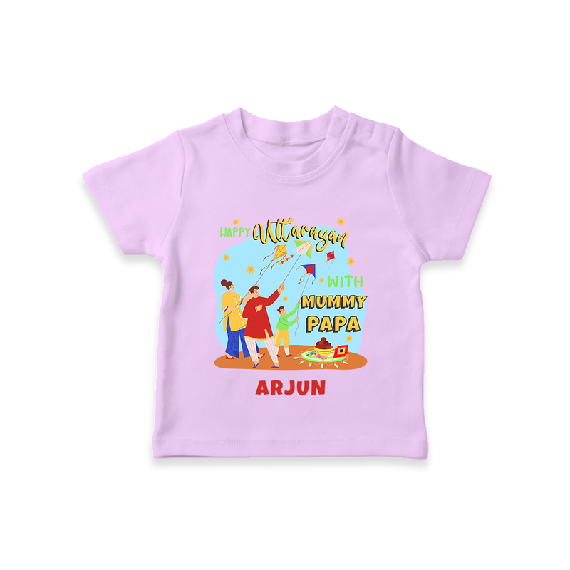 Happy Uttarayan With Mummy Papa   - Customized T-Shirt For Kids - LILAC - 0-5 Months Old (Chest 17")