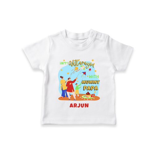 Happy Uttarayan With Mummy Papa   - Customized T-Shirt For Kids