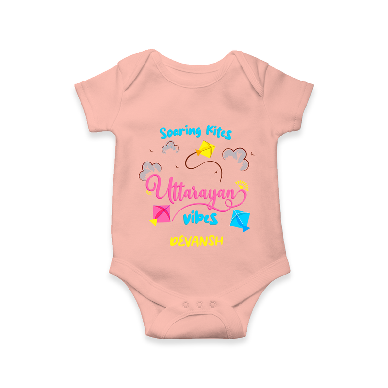 Soaring Kites Uttarayan Vibes - Customized Romper For Babies - PEACH - 0 - 3 Months Old (Chest 16")