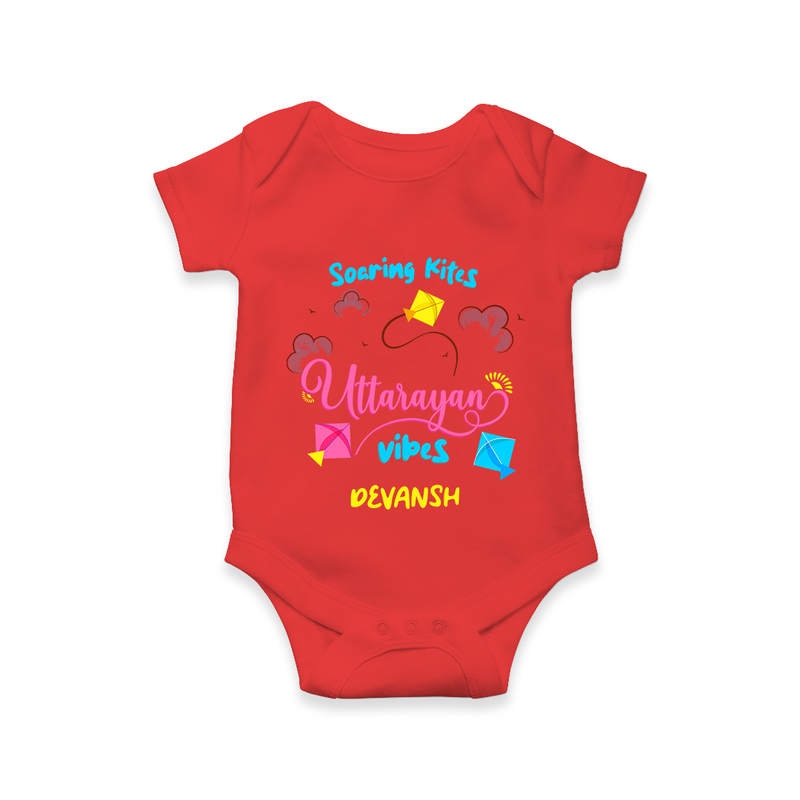 Soaring Kites Uttarayan Vibes - Customized Romper For Babies - RED - 0 - 3 Months Old (Chest 16")