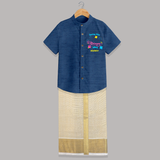 Soaring Kites Uttarayan Vibes - Customized Raw Silk Shirt And Dhoti For Kids - DEEP BLUE - 0 - 6 Months Old (Chest-23") (Dhoti length-14")