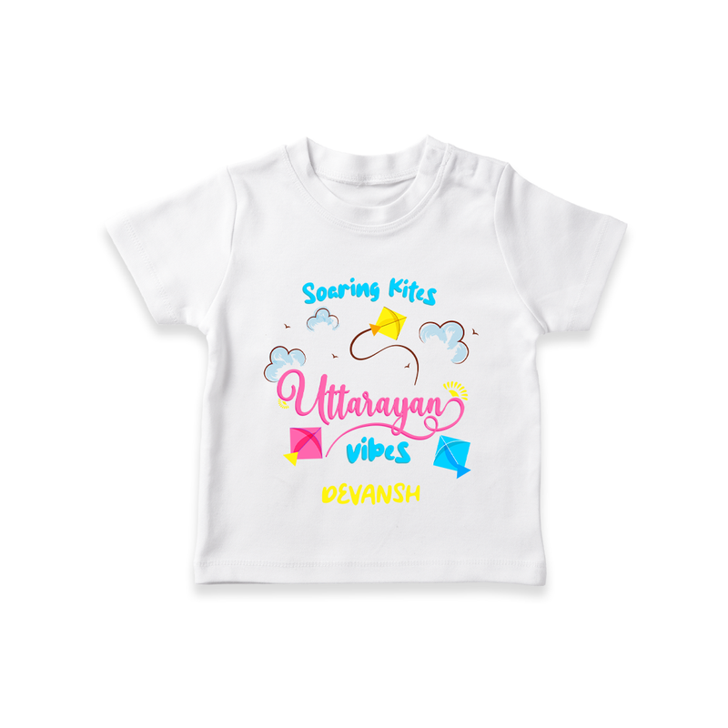 Soaring Kites Uttarayan Vibes - Customized T-Shirt For Kids - WHITE - 0-5 Months Old (Chest 17")