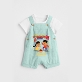 Flying High Like Uttarayan Kite - Customized Dungaree Set For Kids - ARCTIC BLUE - 0 - 5 Months Old (Chest 18")