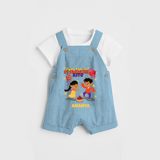 Flying High Like Uttarayan Kite - Customized Dungaree Set For Kids - SKY BLUE - 0 - 5 Months Old (Chest 18")