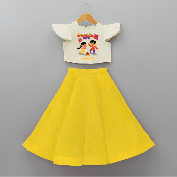 Flying High Like Uttarayan Kite - Customized Crop Top And Skirt For Kids - YELLOW - 6 - 9 Months Old (Chest 20" , Frock Waist 20")