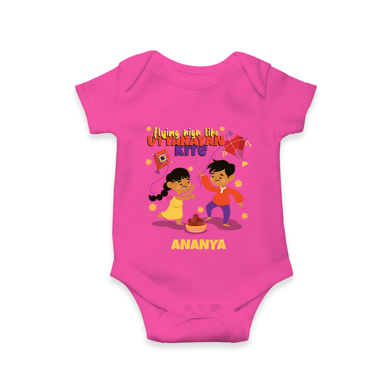 Flying High Like Uttarayan Kite - Customized Romper For Babies - HOT PINK - 0 - 3 Months Old (Chest 16")