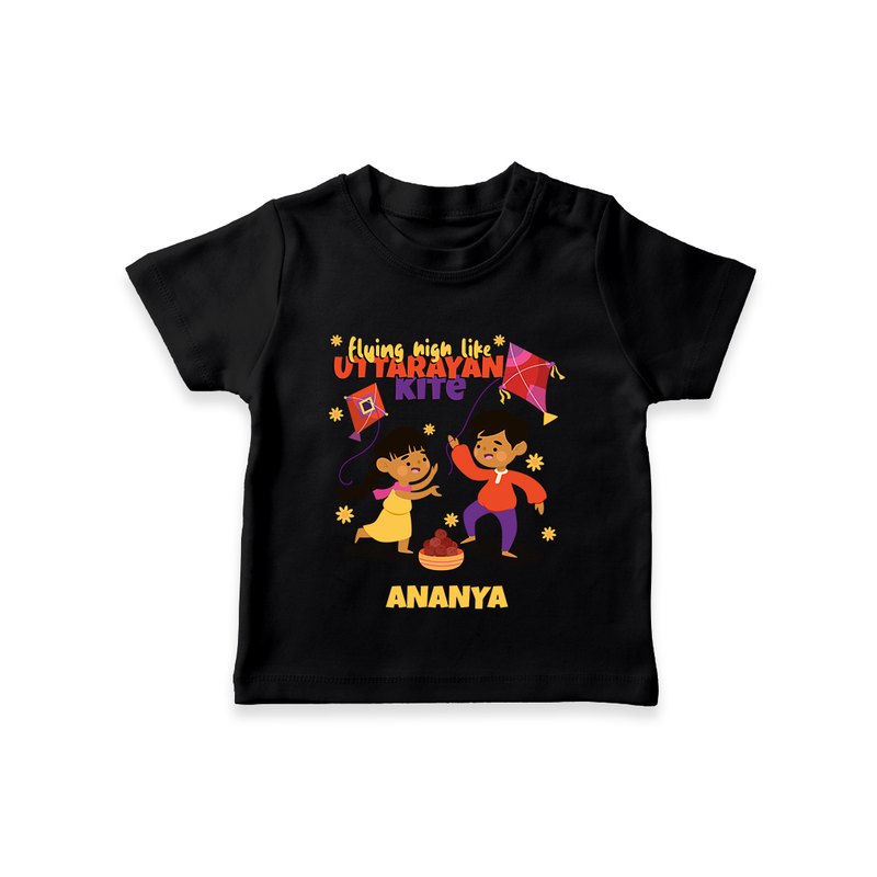 Flying High Like Uttarayan Kite - Customized T-Shirt For Kids - BLACK - 0-5 Months Old (Chest 17")