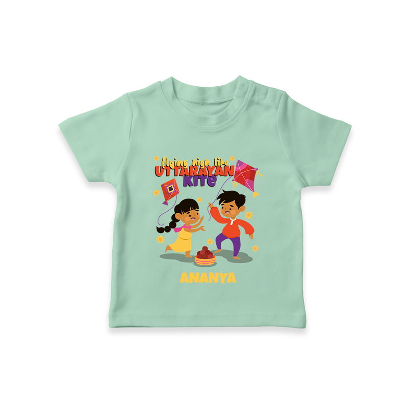 Flying High Like Uttarayan Kite - Customized T-Shirt For Kids - MINT GREEN - 0-5 Months Old (Chest 17")